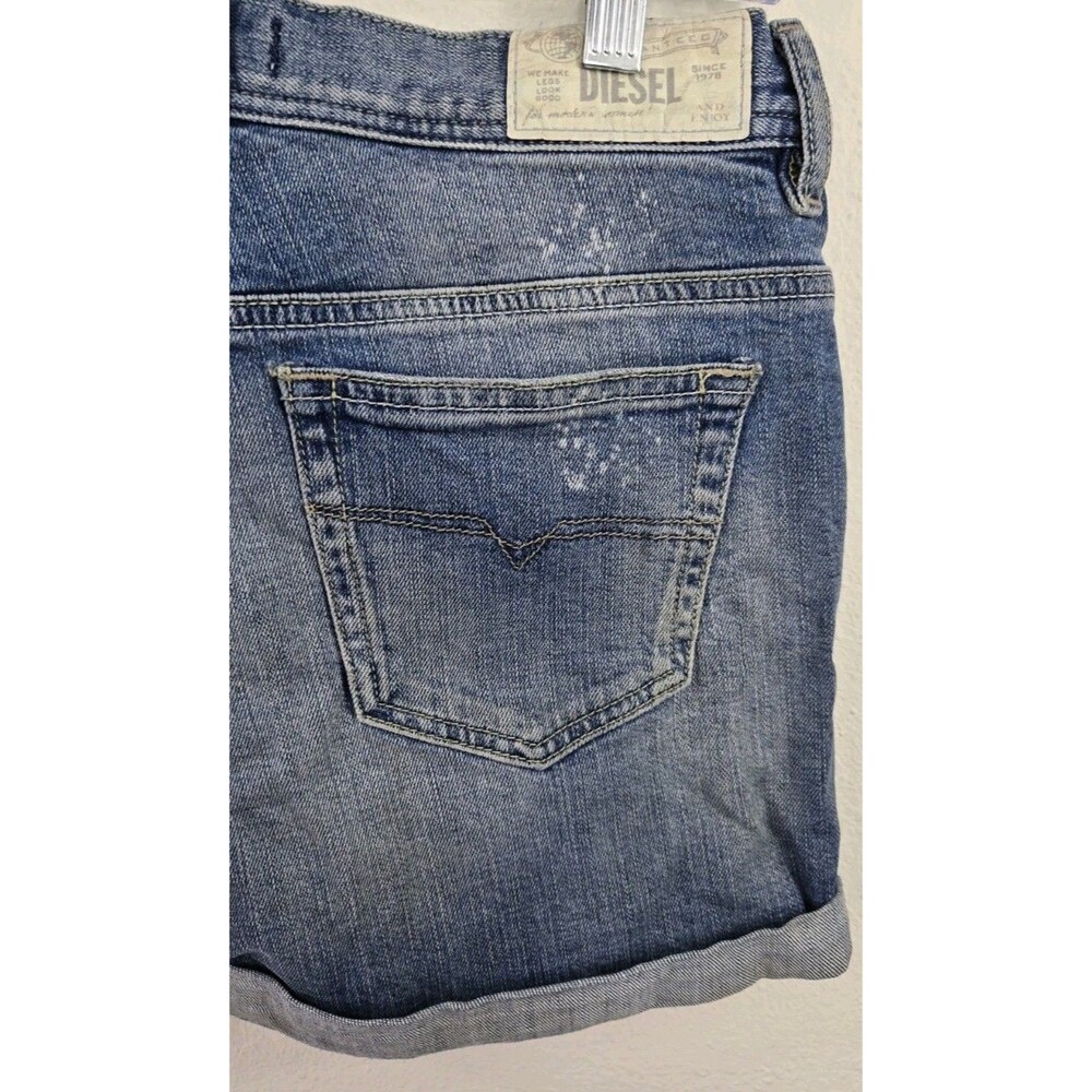 Diesel - Rolled Cuff Denim Shorts - Womens Sz 25 - Adj Waist - Blue - Vintage - Picture 11 of 13